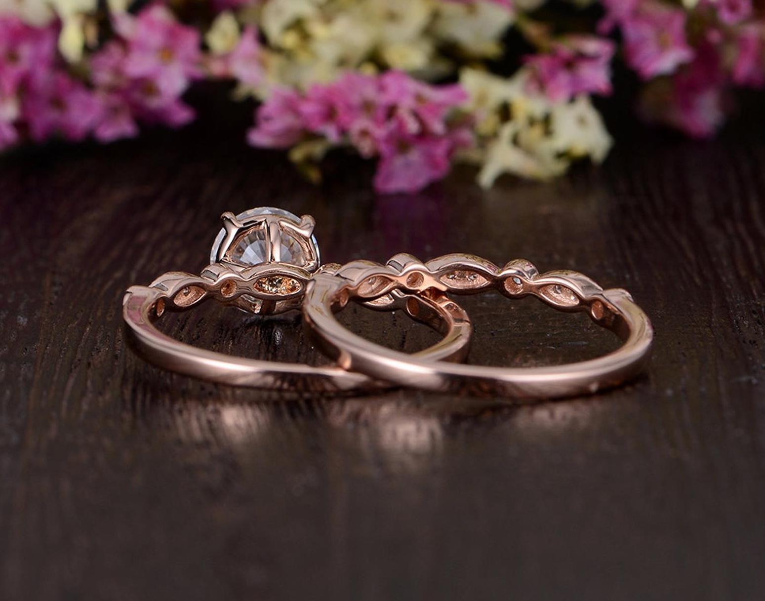 The Grace Set — Round Lab Diamond Vintage Wedding Ring Set III