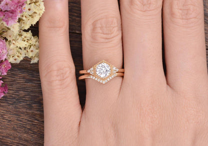 The Grace Set — Round Lab Diamond Vintage Wedding Ring Set II