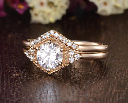 The Grace Set — Round Lab Diamond Vintage Wedding Ring Set II