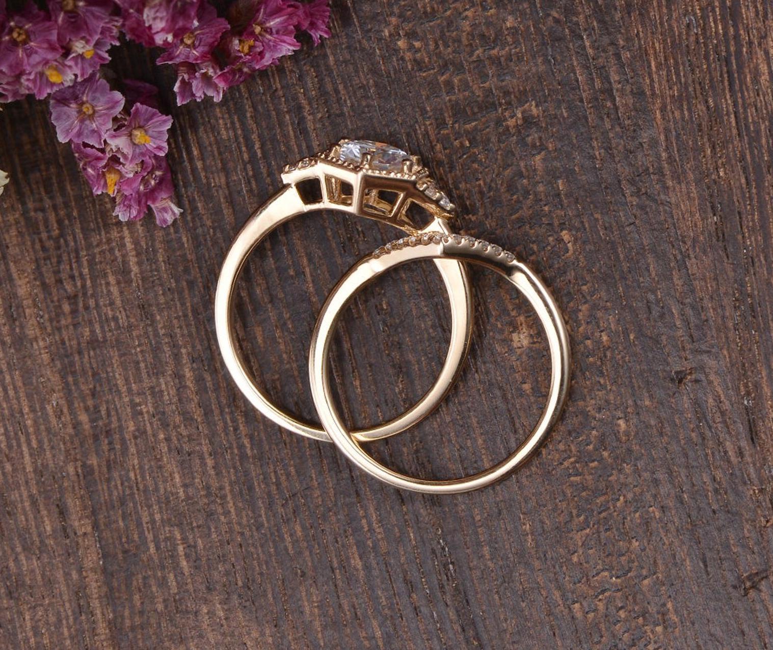 The Grace Set — Round Lab Diamond Vintage Wedding Ring Set II