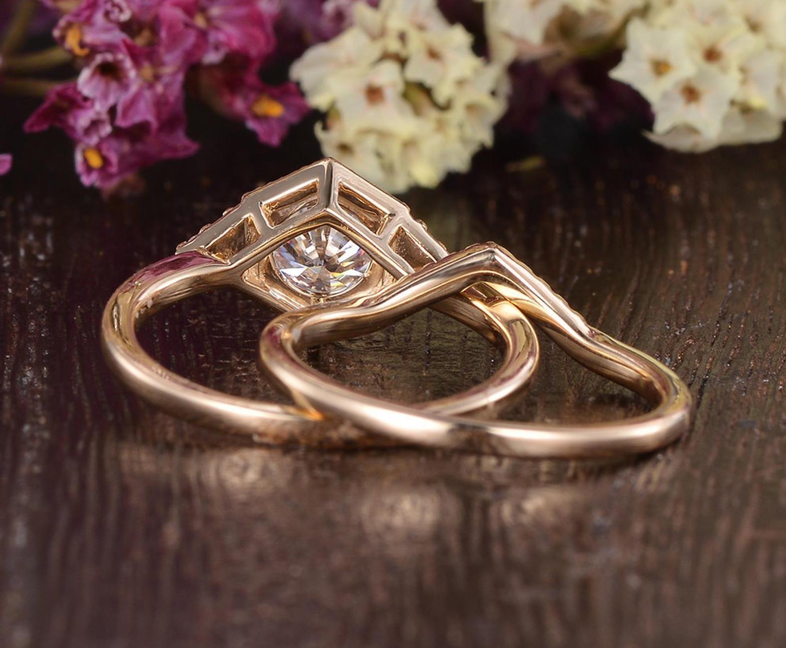 The Grace Set — Round Lab Diamond Vintage Wedding Ring Set II