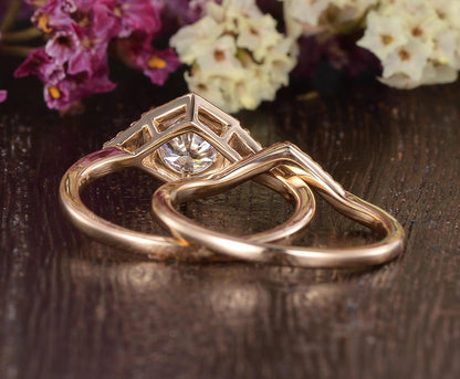 The Grace Set — Round Lab Diamond Vintage Wedding Ring Set II