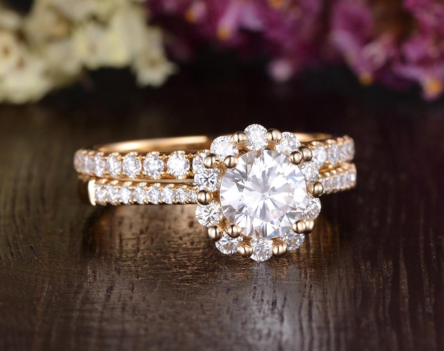 The Grace Set — Round Lab Diamond Vintage Wedding Ring Set