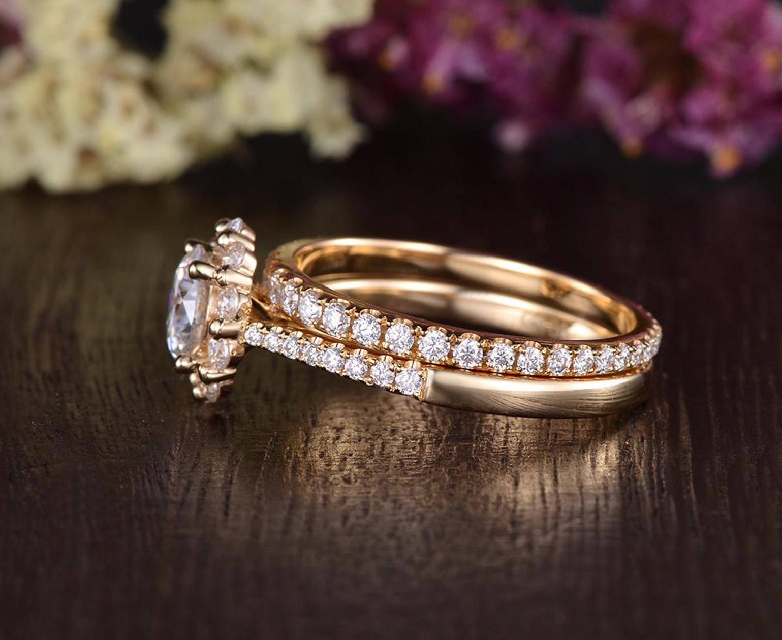 The Grace Set — Round Lab Diamond Vintage Wedding Ring Set