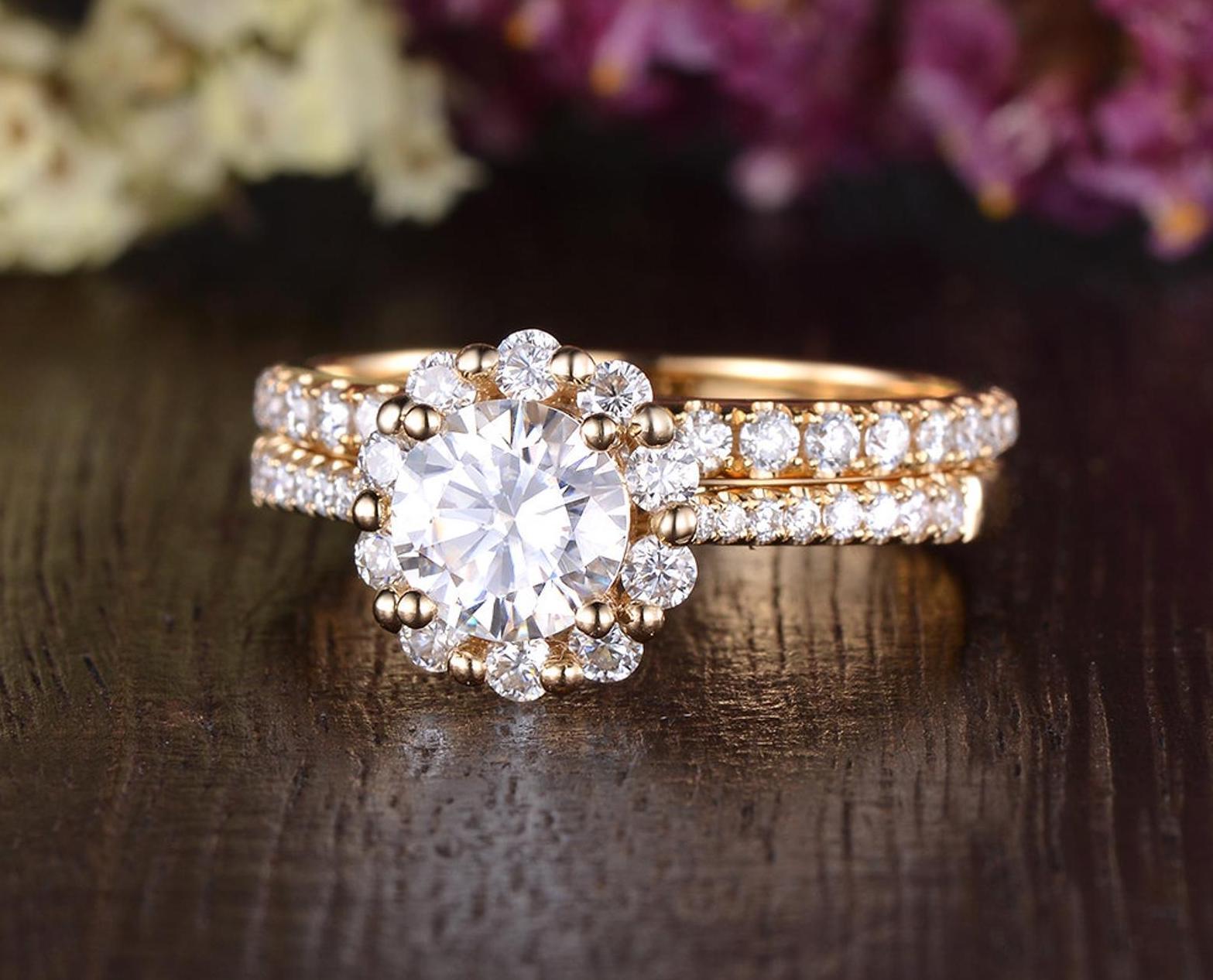The Grace Set — Round Lab Diamond Vintage Wedding Ring Set
