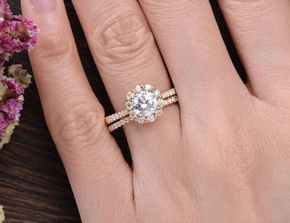 The Grace Set — Round Lab Diamond Vintage Wedding Ring Set