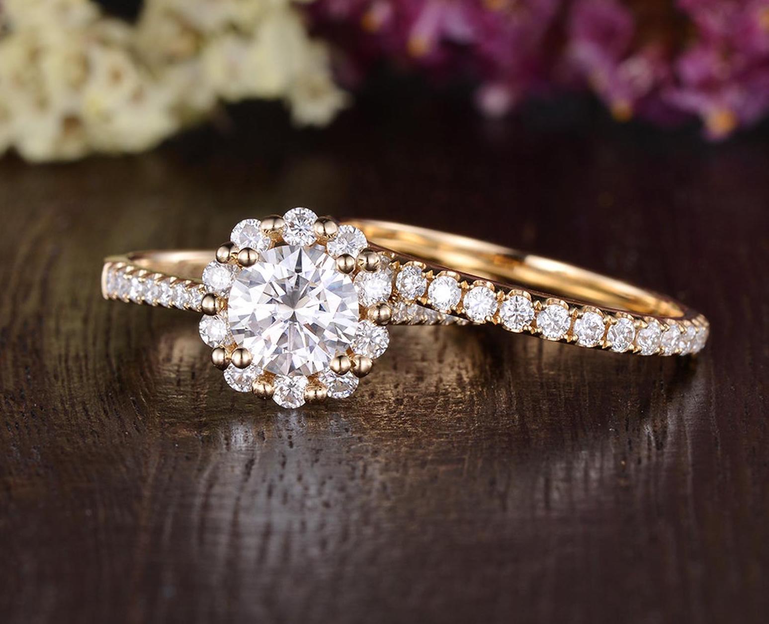 The Grace Set — Round Lab Diamond Vintage Wedding Ring Set