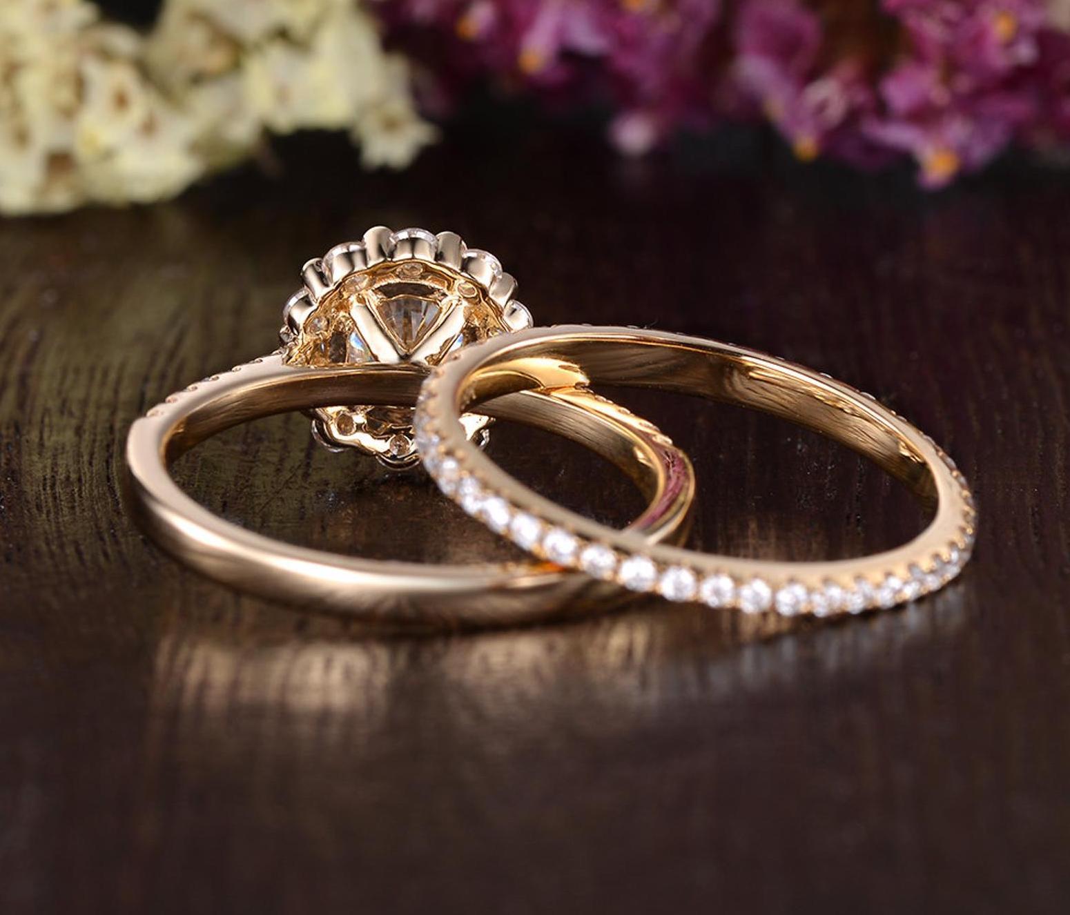 The Grace Set — Round Lab Diamond Vintage Wedding Ring Set