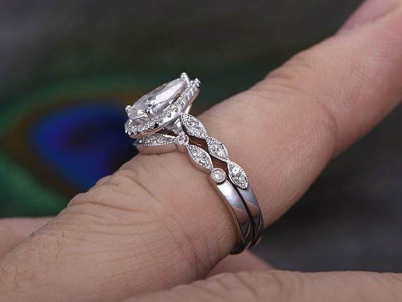 The Violet Set — Pear Lab Diamond Vintage Wedding Ring Set XII