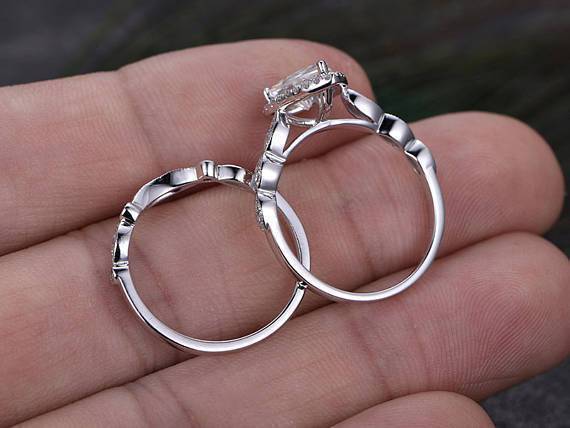 The Violet Set — Pear Lab Diamond Vintage Wedding Ring Set XII