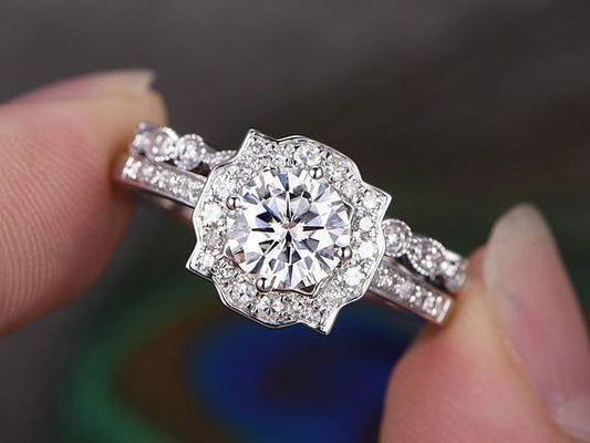 The Juliet Set — Lab Diamond Art Deco Wedding Ring Set