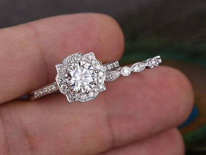 The Juliet Set — Lab Diamond Art Deco Wedding Ring Set
