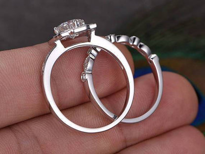 The Juliet Set — Lab Diamond Art Deco Wedding Ring Set