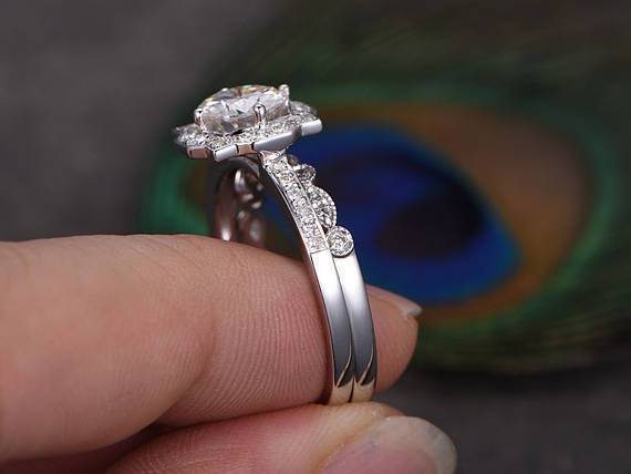 The Juliet Set — Lab Diamond Art Deco Wedding Ring Set