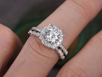 The Juliet Set — Lab Diamond Art Deco Wedding Ring Set