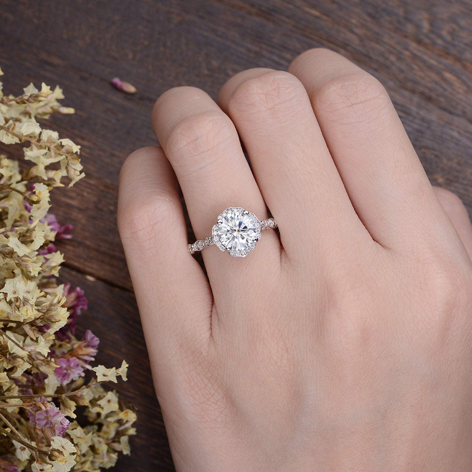 The Juliet — Round Lab Diamond Art Deco Halo Engagement Ring