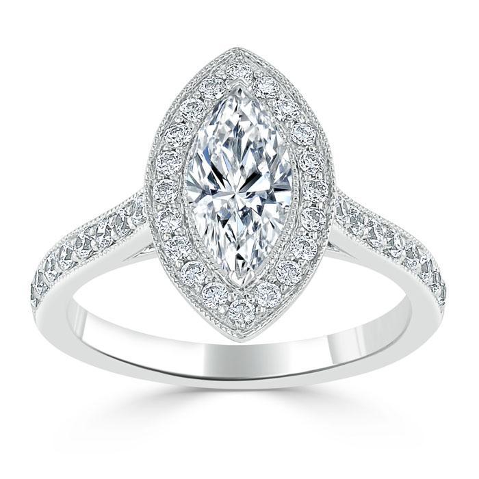 The Aurora — Marquise Lab Diamond Tiffany Halo Engagement Ring