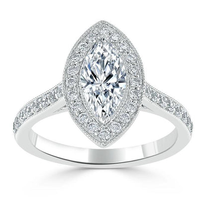 The Aurora — Marquise Lab Diamond Tiffany Halo Engagement Ring