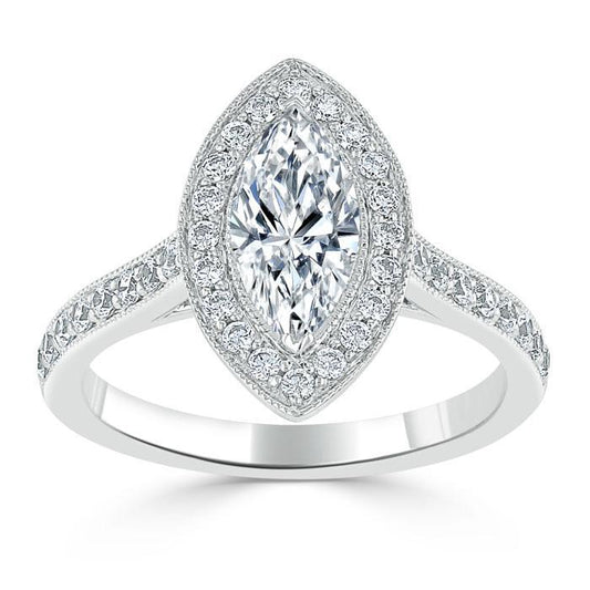 The Aurora — Marquise Lab Diamond Tiffany Halo Engagement Ring