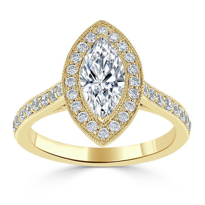 The Aurora — Marquise Lab Diamond Tiffany Halo Engagement Ring