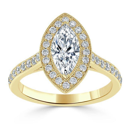 The Aurora — Marquise Lab Diamond Tiffany Halo Engagement Ring