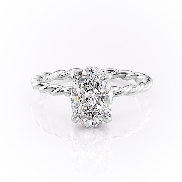The Elise — Oval Lab Diamond Twisted Band Secret Halo Engagement Ring II