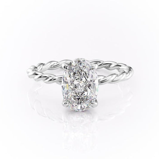 The Elise — Oval Lab Diamond Twisted Band Secret Halo Engagement Ring II