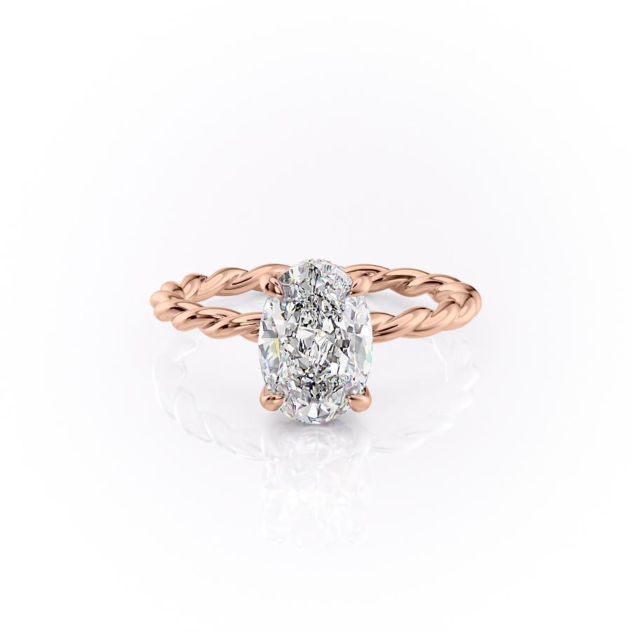 The Elise — Oval Lab Diamond Twisted Band Secret Halo Engagement Ring II