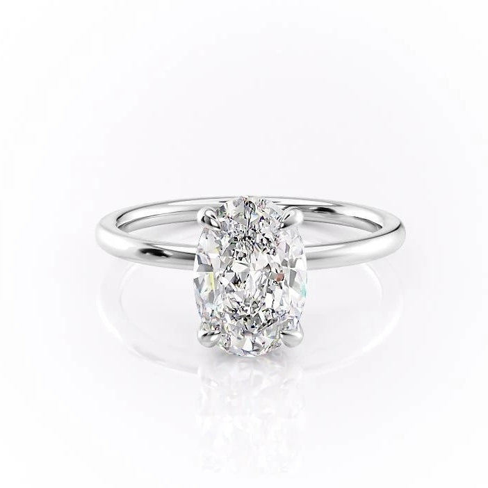 The Aria — Oval Lab Diamond Plain Band Secret Halo Engagement Ring III