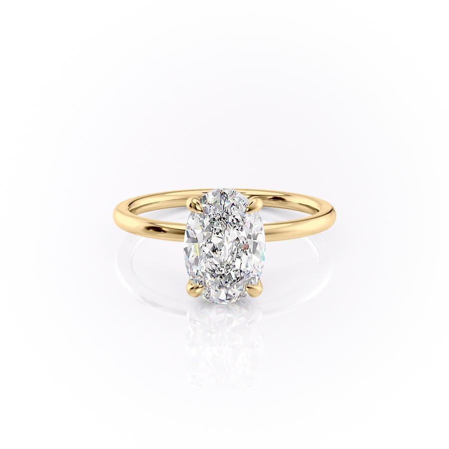 The Aria — Oval Lab Diamond Plain Band Secret Halo Engagement Ring III