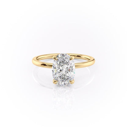 The Aria — Oval Lab Diamond Plain Band Secret Halo Engagement Ring III