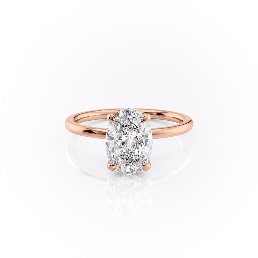 The Aria — Oval Lab Diamond Plain Band Secret Halo Engagement Ring III