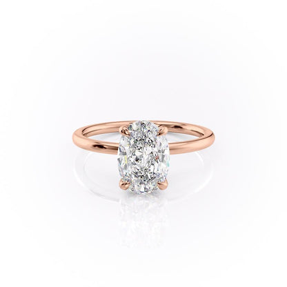 The Aria — Oval Lab Diamond Plain Band Secret Halo Engagement Ring III