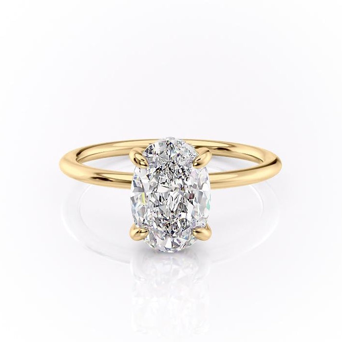 The Aria — Oval Lab Diamond Plain Band Secret Halo Engagement Ring II
