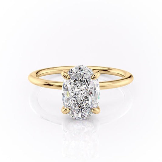 The Aria — Oval Lab Diamond Plain Band Secret Halo Engagement Ring II