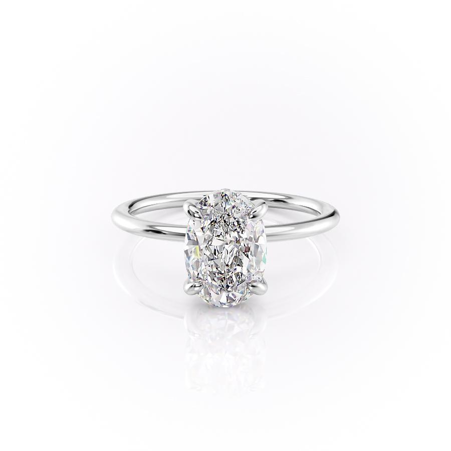 The Aria — Oval Lab Diamond Plain Band Secret Halo Engagement Ring II