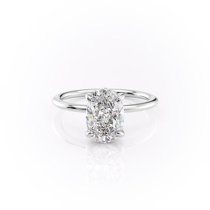 The Aria — Oval Lab Diamond Plain Band Secret Halo Engagement Ring II