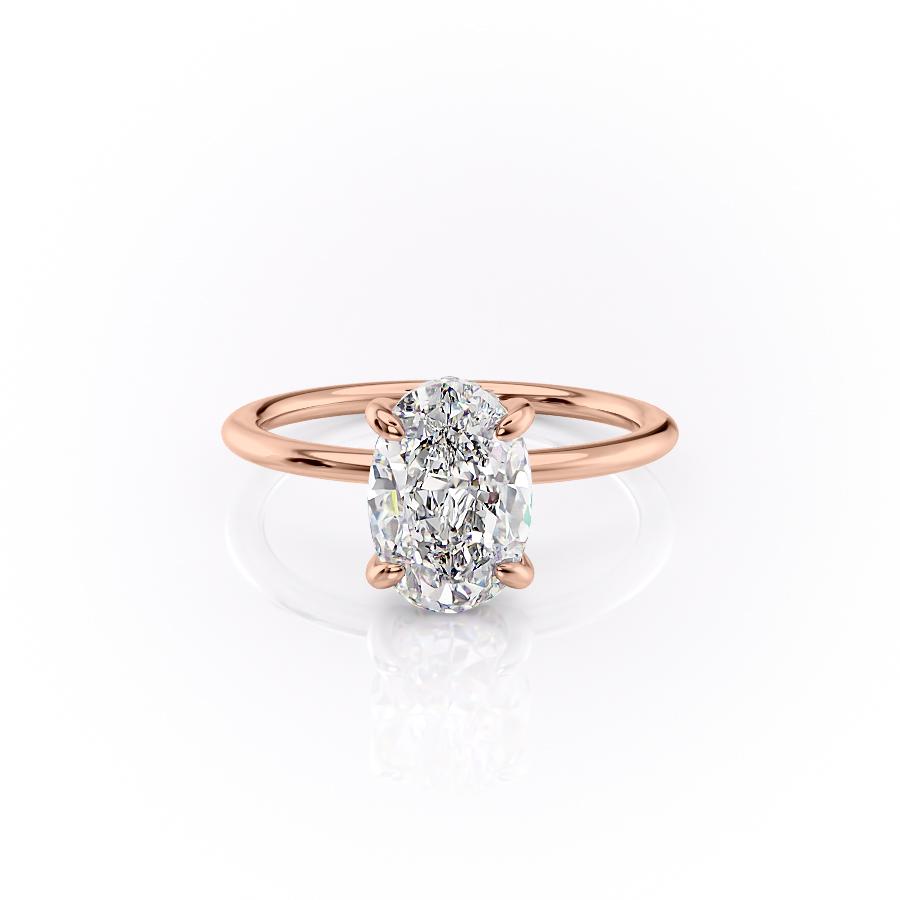 The Aria — Oval Lab Diamond Plain Band Secret Halo Engagement Ring II
