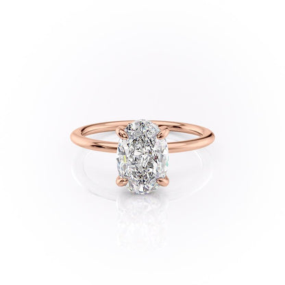 The Aria — Oval Lab Diamond Plain Band Secret Halo Engagement Ring II