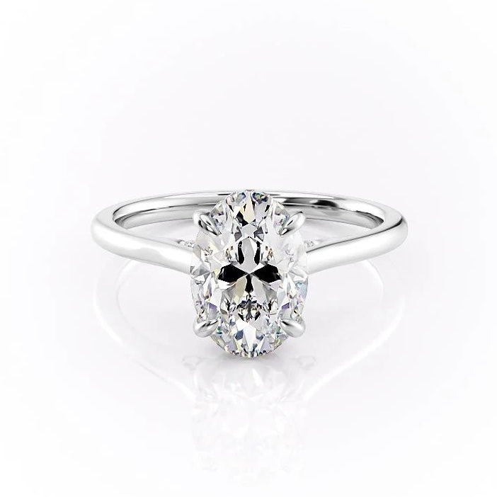 The Aria — Oval Lab Diamond Plain Band Secret Halo Engagement Ring