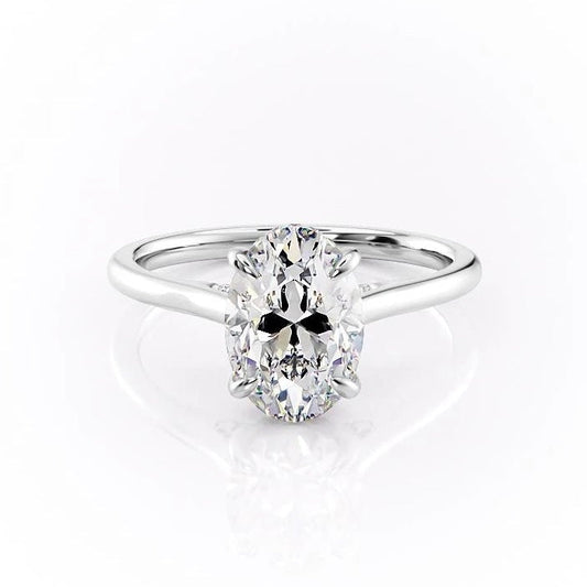 The Aria — Oval Lab Diamond Plain Band Secret Halo Engagement Ring
