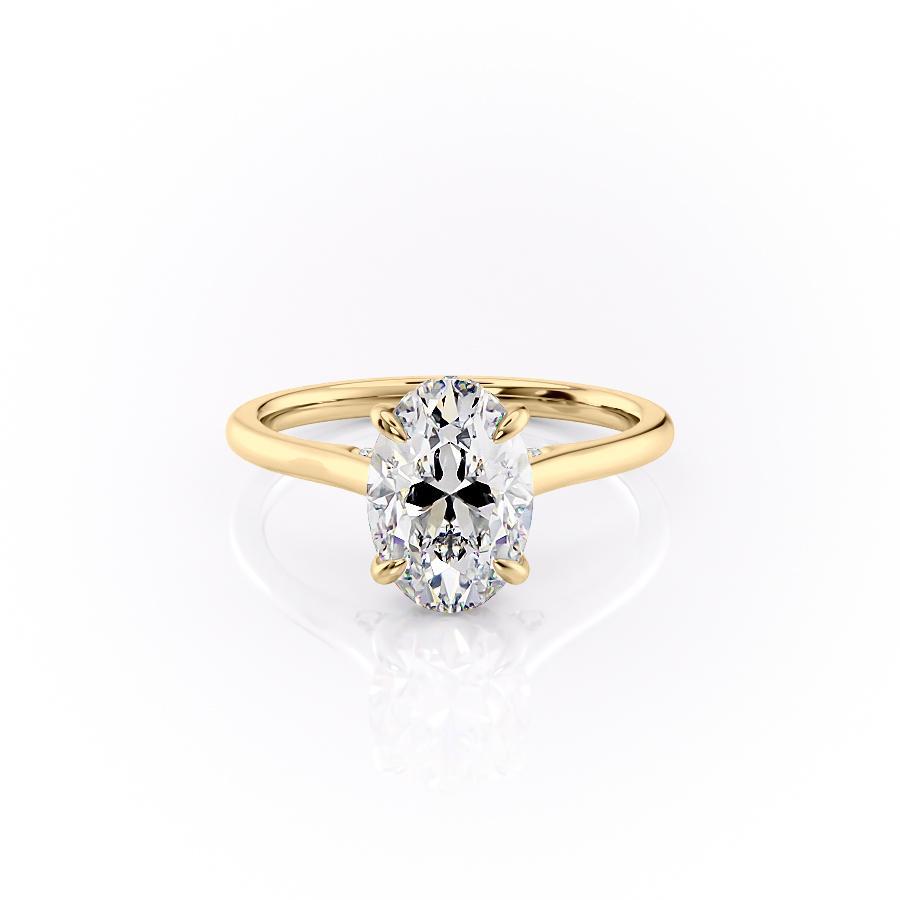 The Aria — Oval Lab Diamond Plain Band Secret Halo Engagement Ring