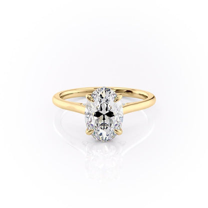 The Aria — Oval Lab Diamond Plain Band Secret Halo Engagement Ring