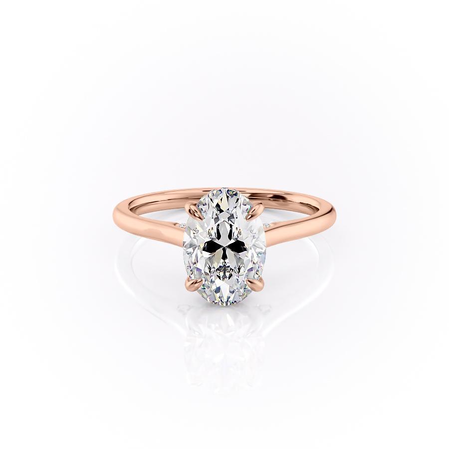 The Aria — Oval Lab Diamond Plain Band Secret Halo Engagement Ring