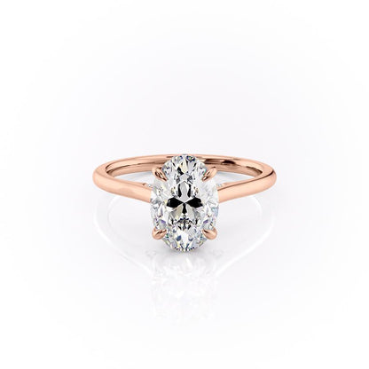The Aria — Oval Lab Diamond Plain Band Secret Halo Engagement Ring