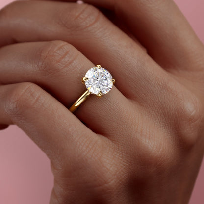 The Aria — Round Lab Diamond Plain Band Secret Halo Engagement Ring II