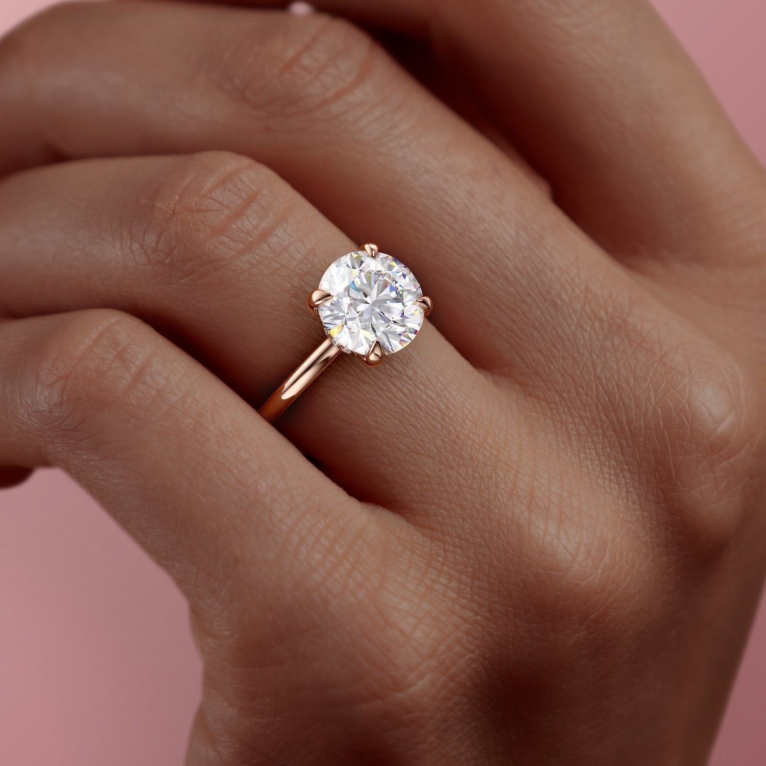 The Aria — Round Lab Diamond Plain Band Secret Halo Engagement Ring II