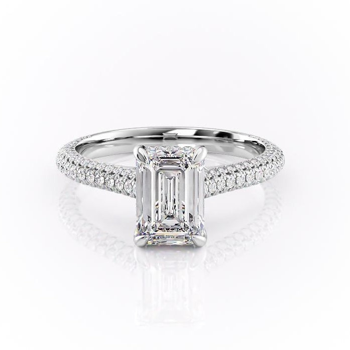 The Celeste — Emerald Lab Diamond Pavé Shoulder Engagement Ring