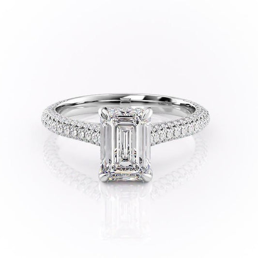 The Celeste — Emerald Lab Diamond Pavé Shoulder Engagement Ring