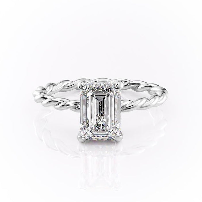 The Elise — Emerald Lab Diamond Twisted Band Secret Halo Engagement Ring II